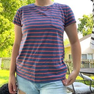 Striped Universal Thread Blue and Pink Striped Tee with Pocket